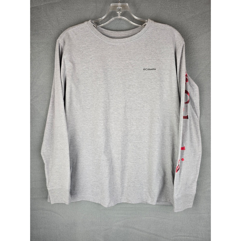 Columbia Women's Long Sleeve Shirt Large Gray Logo Sleeve Outdoor Casual